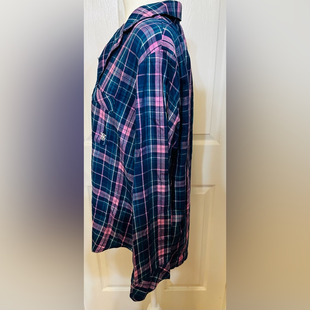 Victoria Secret pajama sleepwear top pink blue long sleeve medium - Picture 3 of 8